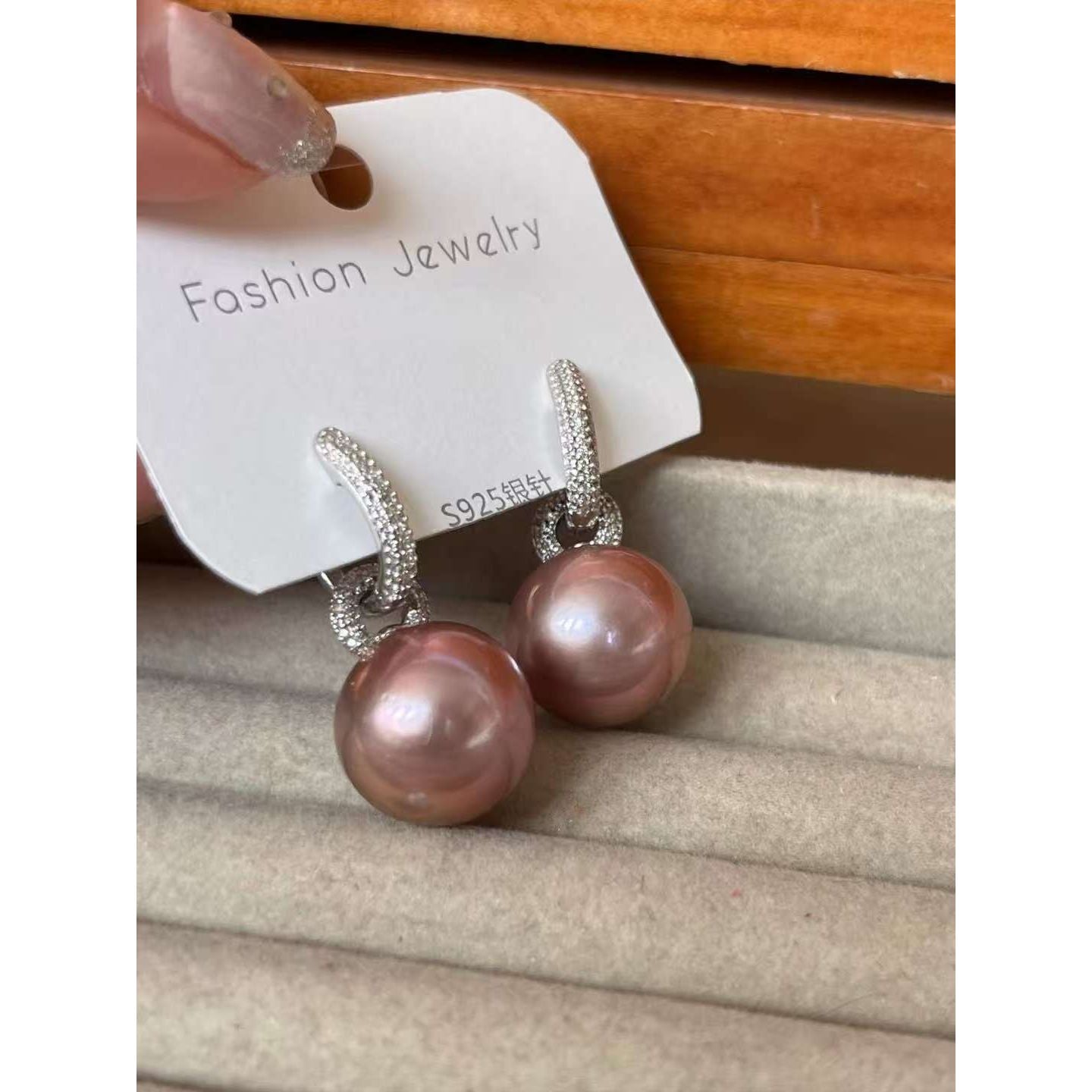 High-Quality 16mm Natural Freshwater Purple Pearl Earrings