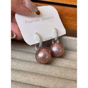 High-Quality 16mm Natural Freshwater Purple Pearl Earrings