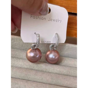 High-Quality 16mm Natural Freshwater Purple Pearl Earrings