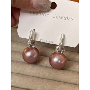 High-Quality 16mm Natural Freshwater Purple Pearl Earrings