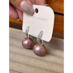 High-Quality 16mm Natural Freshwater Purple Pearl Earrings