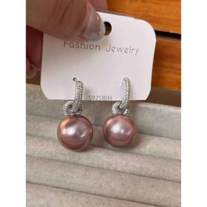 High-Quality 16mm Natural Freshwater Purple Pearl Earrings