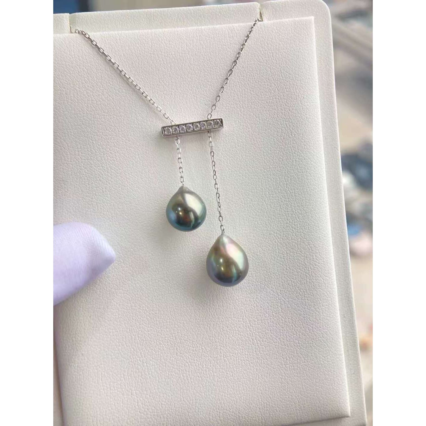 Twin Tahitian Teardrop Necklace