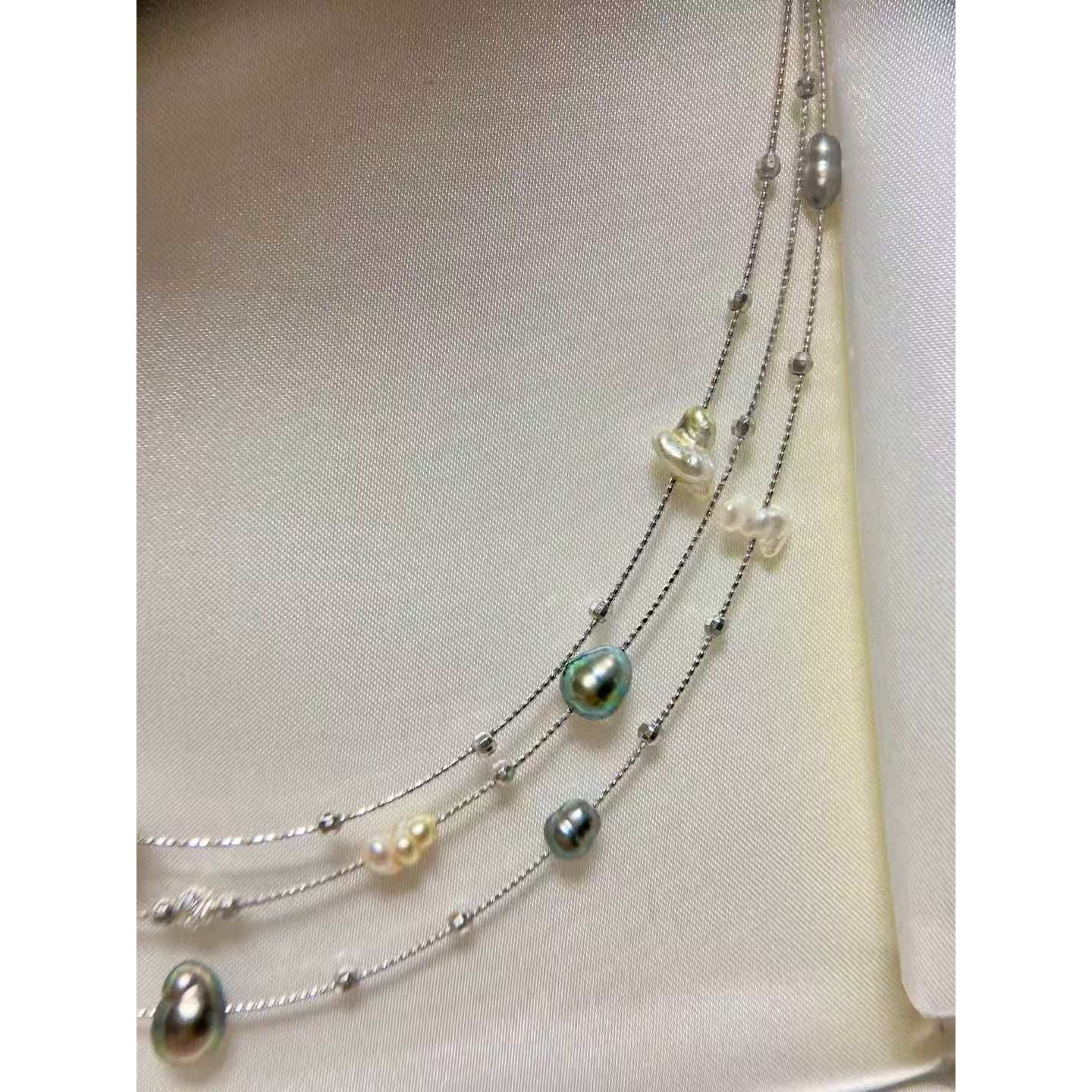 Three-Layer Multicolor Keshi Pearl Necklace