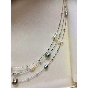 Three-Layer Multicolor Keshi Pearl Necklace
