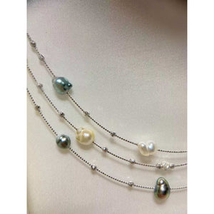 Three-Layer Multicolor Keshi Pearl Necklace