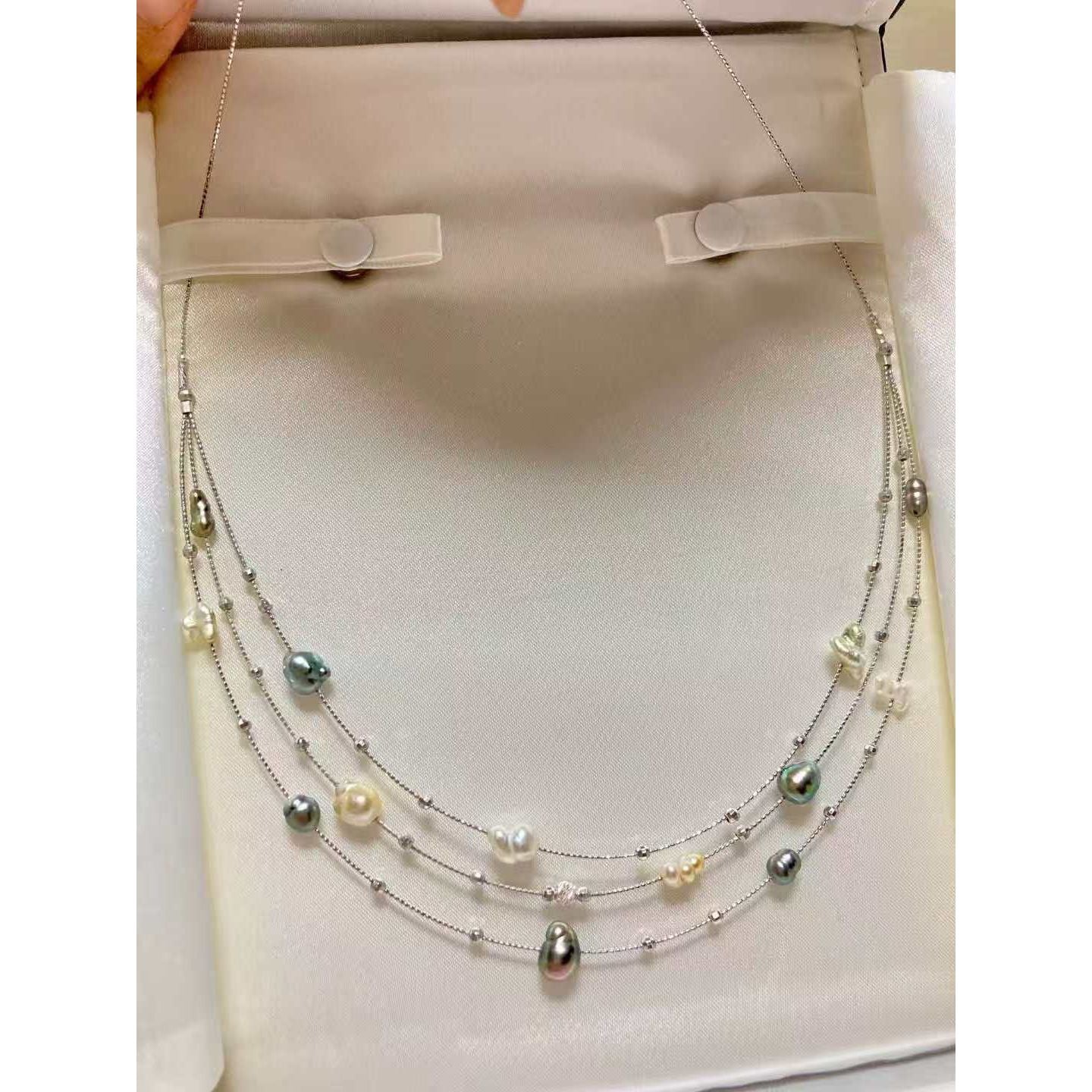 Three-Layer Multicolor Keshi Pearl Necklace