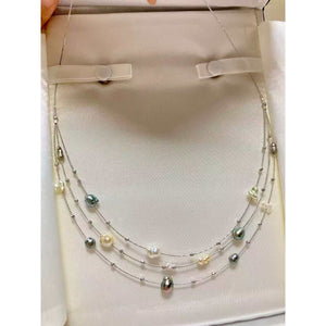 Three-Layer Multicolor Keshi Pearl Necklace
