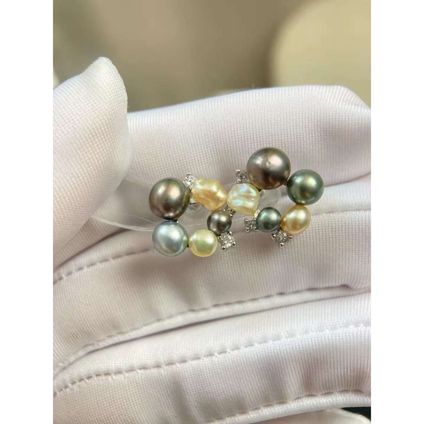 Mixed-Color Tahitian Keshi Pearl Earrings
