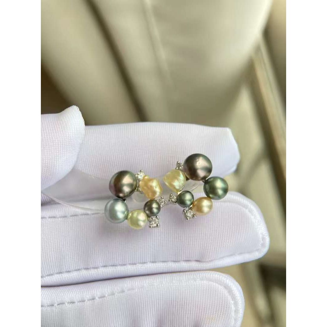 Mixed-Color Tahitian Keshi Pearl Earrings