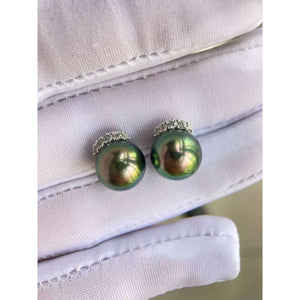 Peacock Green Tahitian Stud Earrings