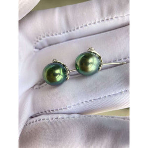 Peacock Green Tahitian Stud Earrings