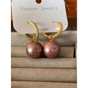 17mm Flawless Round Natural Freshwater Purple Pearl Earrings