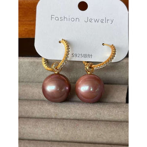 17mm Flawless Round Natural Freshwater Purple Pearl Earrings