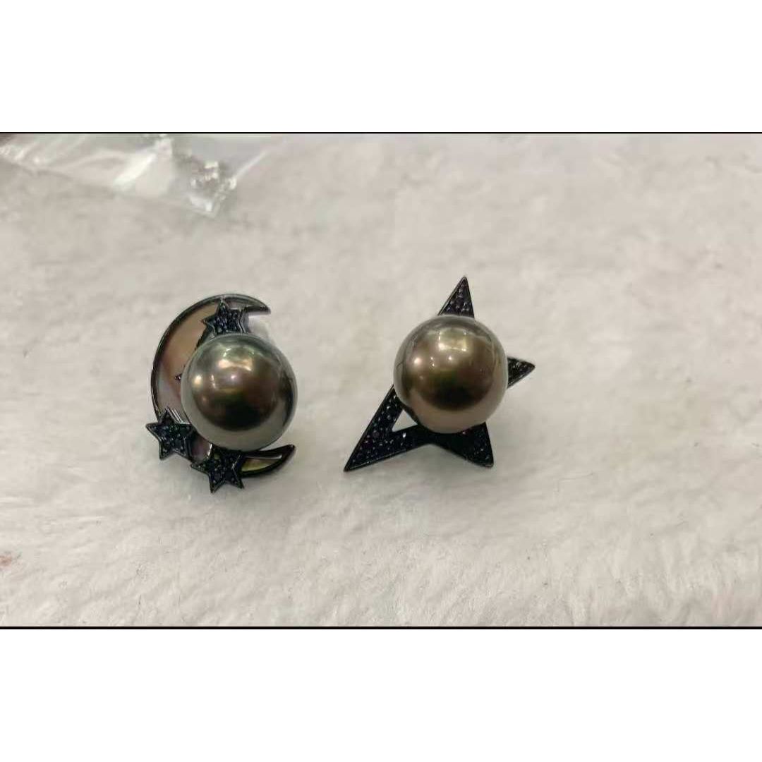 Star Moon Tahitian Chocolate Brown Sterling Silver Stud Earrings