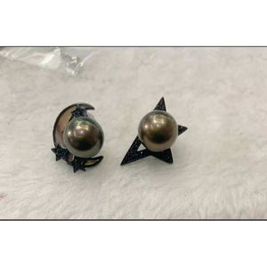 Star Moon Tahitian Chocolate Brown Sterling Silver Stud Earrings