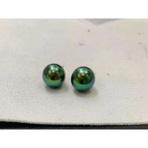 Vivid Green Cold Island Tahitian Pearl Studs
