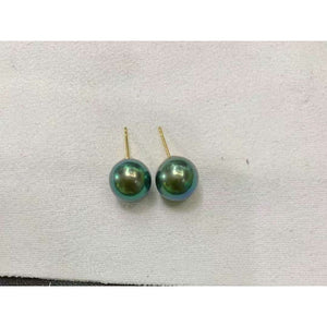 Vivid Green Cold Island Tahitian Pearl Studs