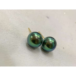 Vivid Green Cold Island Tahitian Pearl Studs