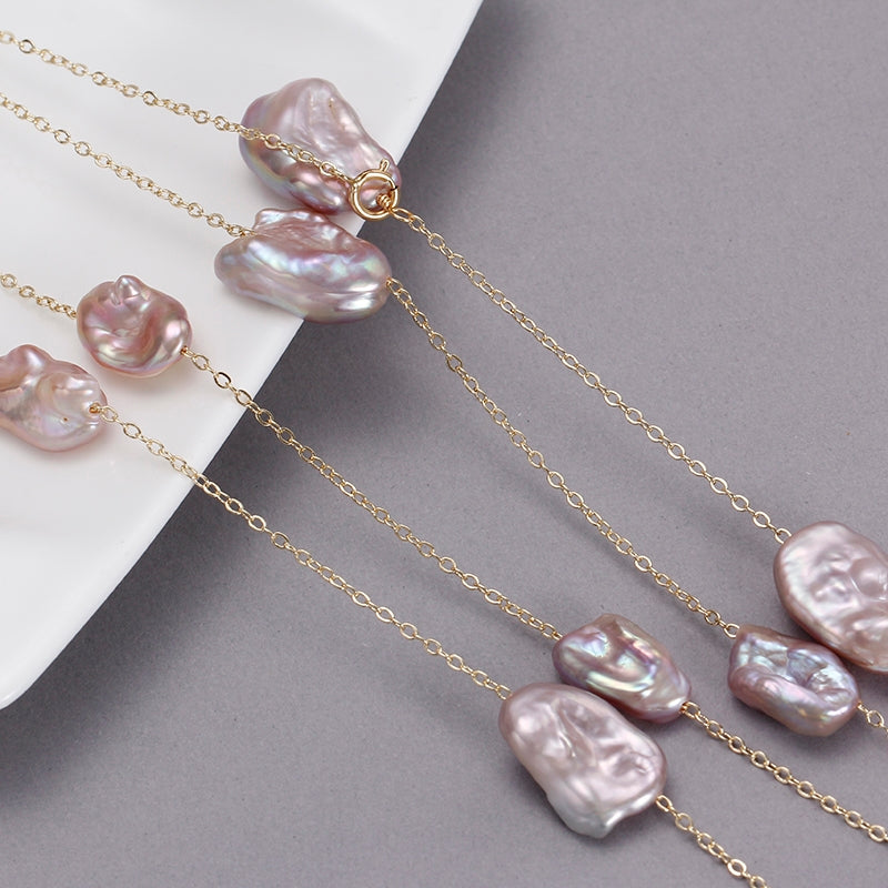 Purple Pearl Chain Necklace