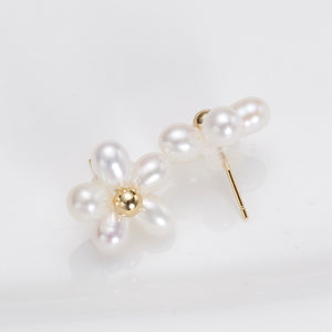Oval Pearl Flower Earrings