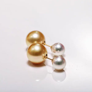 White & Golden Double Pearl Earrings