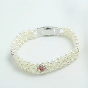 S115 Alça de mão trançada Pérola barroca de água doce cultivada (3,5-4mm). Conjunto de pulseira elástica
