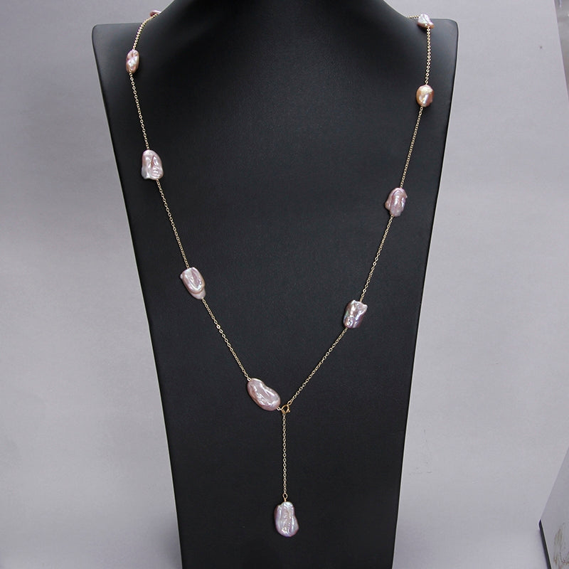 Purple Pearl Chain Necklace