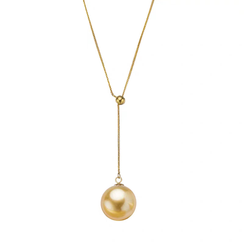 Y-Shape South Sea Golden Pearl Chain Necklace