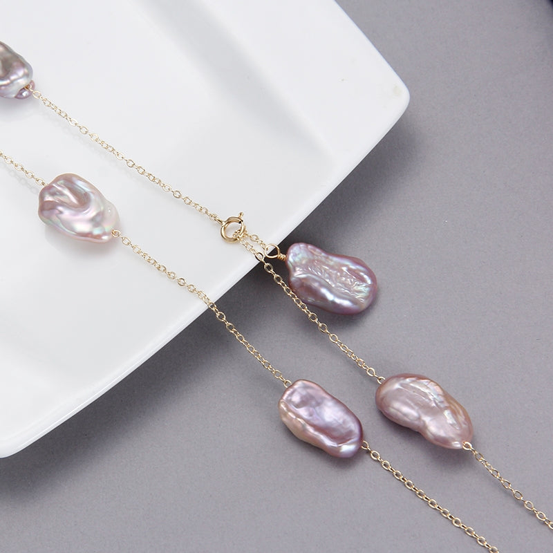 Purple Pearl Chain Necklace