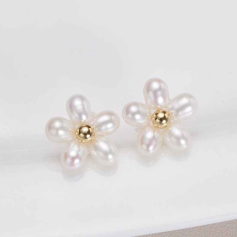 Oval Pearl Flower Earrings