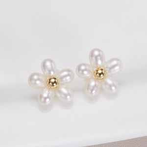 Oval Pearl Flower Earrings