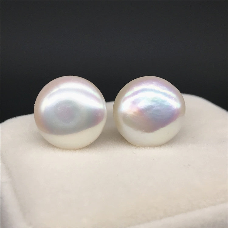 Coin Shape Baroque Pearl Stud Earrings