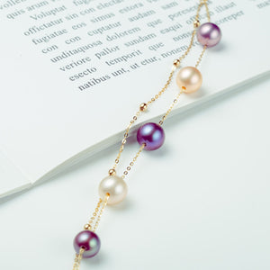 Gold Pearl Necklace & Bracelet Chain Set