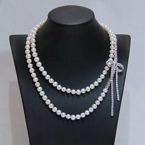 Crystal Bowknot Pearl Necklace