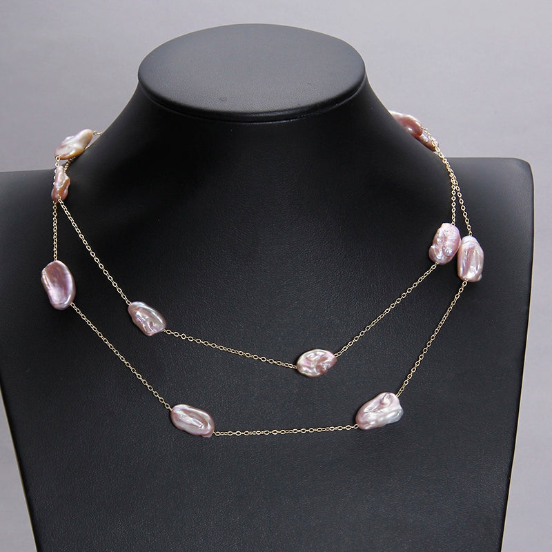 Purple Pearl Chain Necklace