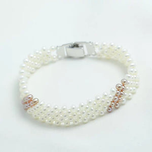 S115 Alça de mão trançada Pérola barroca de água doce cultivada (3,5-4mm). Conjunto de pulseira elástica