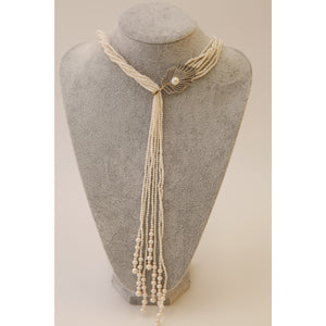 Baby Pearl Fringe Necklace with Peacock Feather Fixture