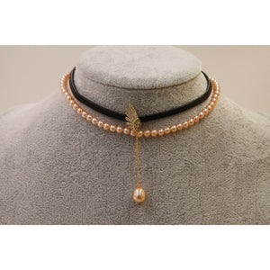 Tour de cou en cuir avec pendentif perle