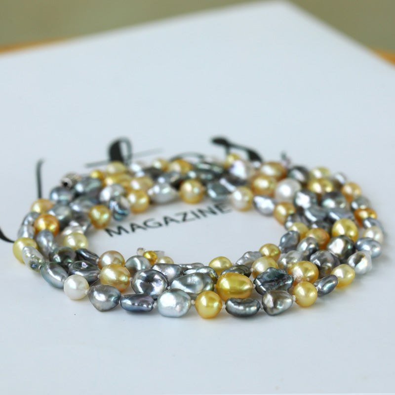 Golden & Grey Keshi Long Pearl Necklace