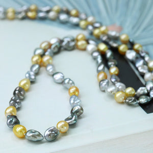 Golden & Grey Keshi Long Pearl Necklace