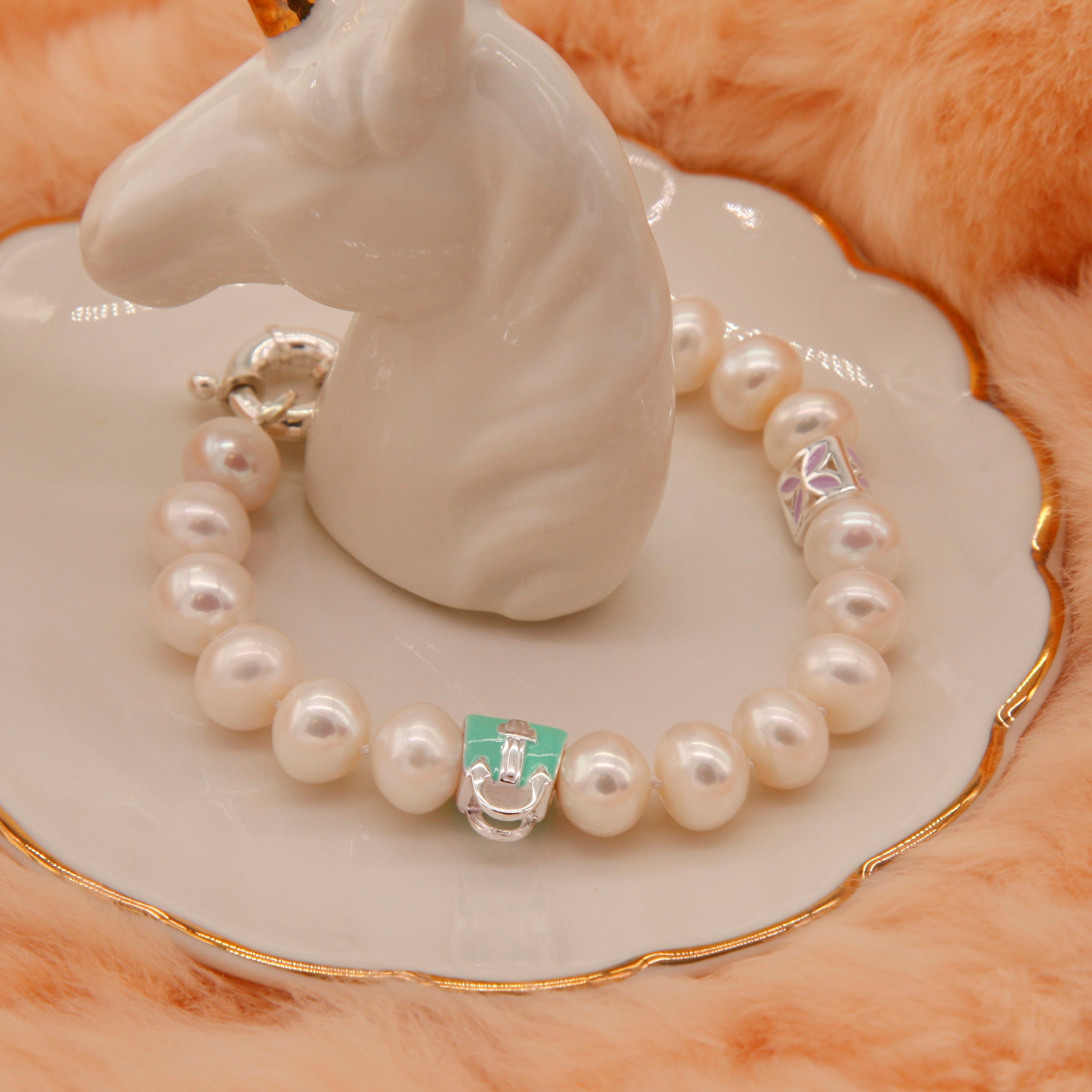 Pearl Bracelet with 925 Sterling Silver Charms