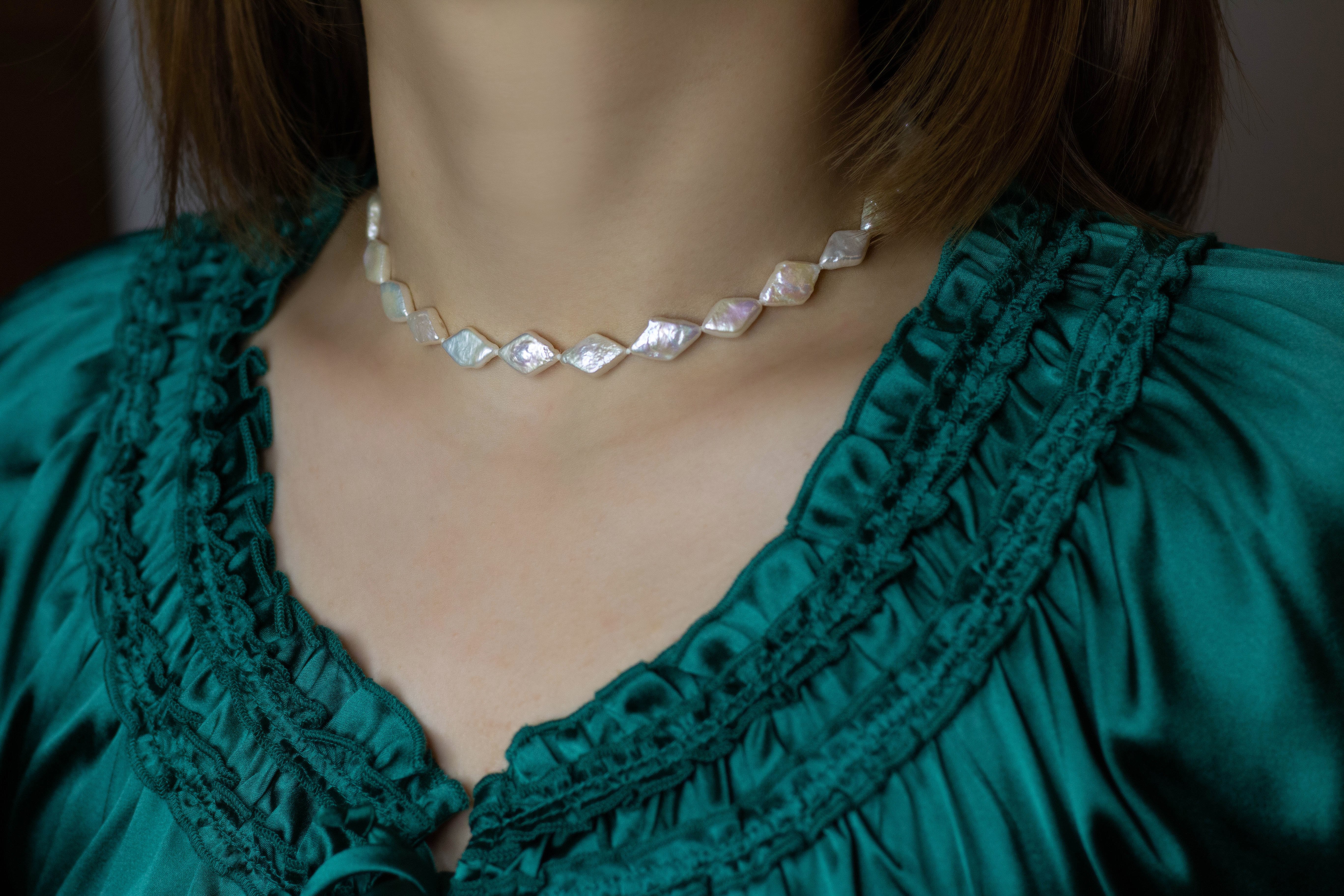 Rhombus Baroque Pearl Choker and Bracelet Set