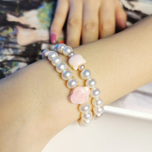 Pearl and Queen Conch Shell Charms Bracelet