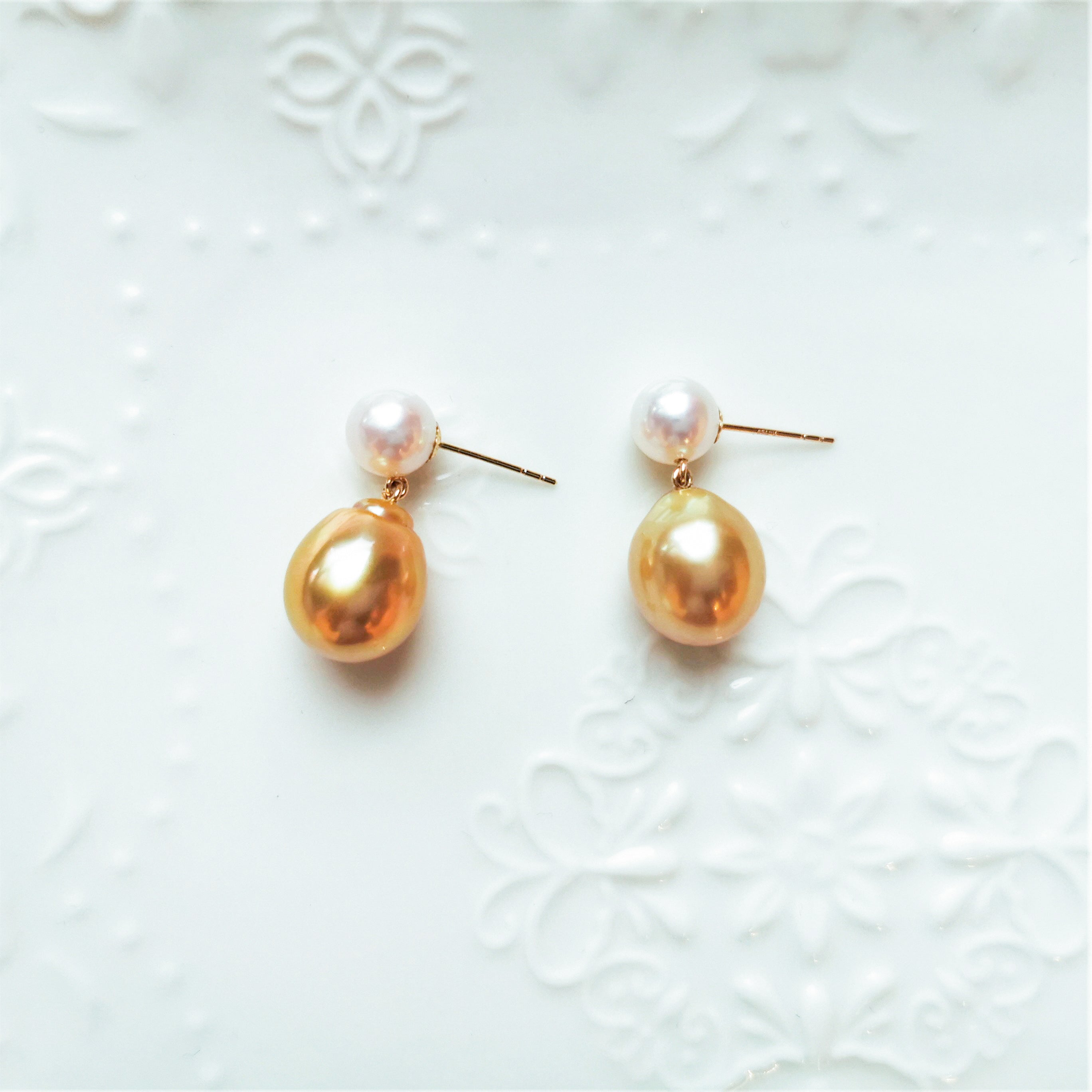 Akoya & Golden Tear-drops Pearl Earrings