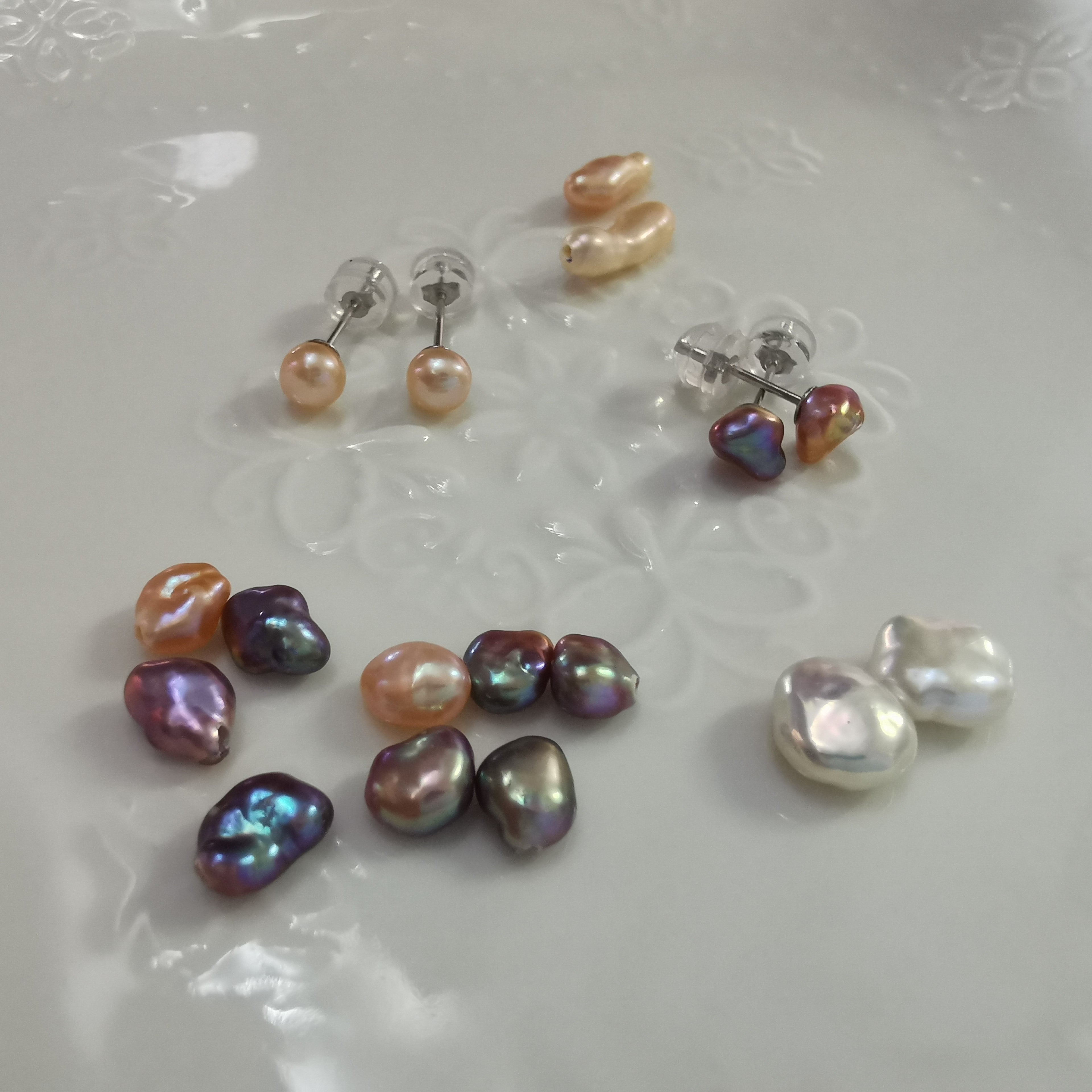 Rainbow Keshi Stud Earrings