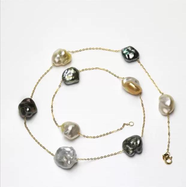 Golden & Black Keshi Pearl Chain Necklace