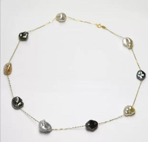 Golden & Black Keshi Pearl Chain Necklace