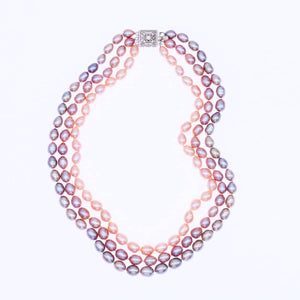 Triple Strand Candy Gradual Change Color Pearl Necklace (en anglais)