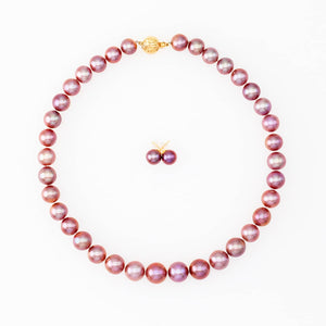 Collar clásico de perla y conjunto de pulsera- púrpura